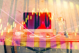 Fototapeta  - Multi exposure of forex graph and work space with computer. Concept of international online trading.