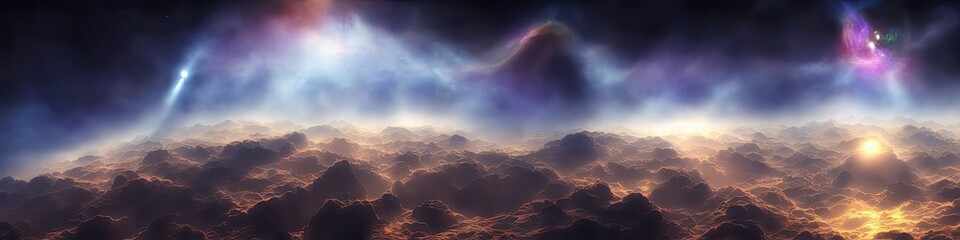 Wall Mural - panoramic image of outer space - the universe and galaxy scene created by generative AI