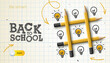 © Ivan Kopylov - Back to school template with tic tac toe game, pencils makes and lamp idea doodle sketch
