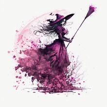  A Woman In A Purple Dress Holding A Purple Umbrella And A Purple Hat With A Long, Flowing Tail And A Purple Hat On Her Head.  Generative Ai