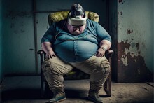 Fat Nerd Man Sitting In A Chair Playing VR Ai Generative
