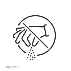 no salt or spice pinch icon, stop hand sprinkle, do not add to food, thin line symbol on white background - editable stroke vector illustration eps10