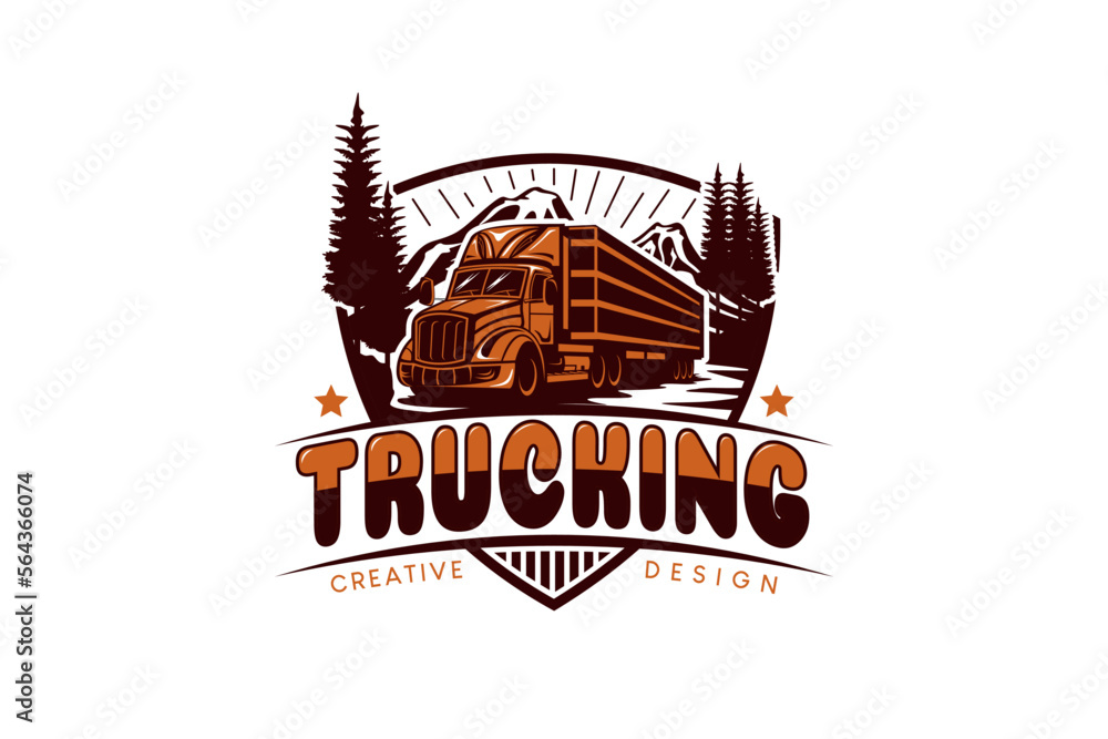 Trucking company logo, semi trailer truck vector illustration with ...
