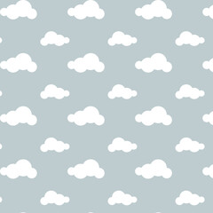 Wall Mural - Seamless pattern white flat cloud on blue sky background.
