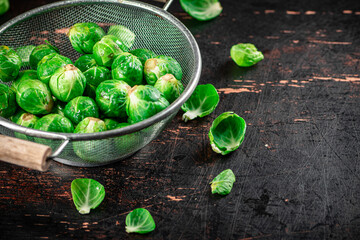 Wall Mural - Brussels sprouts in a colander. 