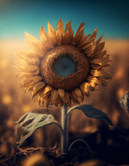 Amacing Mature Sunflower in The Sun with Blue and Yellow Colours in High Resolution that Inspires Peace and Hope.