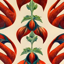 Borage And Tomatoes Art Deco Seamless Patterns Highly Detailed Fractal Entwining Leaves In The Style Of Ert HD 8k 