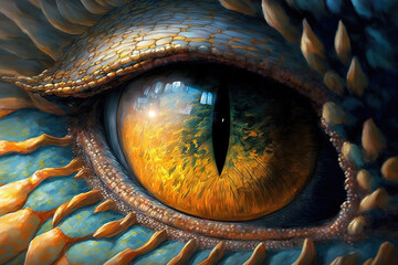 Wall Mural - a close up of a dragon's eye, fantasy art illustration 