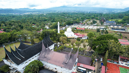 Wall Mural - Aerial view of West Sumatra Grand Mosque. With modern architecture with the concept of traditional building