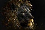 Fototapeta Dinusie - Black and gold lion. AI generation