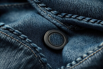 Wall Mural - Extreme Close Up of Blue Jeans and their intricate stitching with a button, Cloth, Clothing, Graphic Design