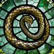 Stained glass window with green snake. Generative AI