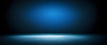 Empty Dark Abstract Dark Blue Background, Rays Of Neon Light In The Dark, Spotlights And And Studio Room With Smoke Float Up Interior Texture For Display Products Wall Background.  Generative AI