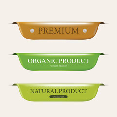 Wall Mural - natural label and organic banner green color. realistic 3d design of vintage labels and badges. 3d l