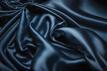 Wall Mural - Midnight blue silk satin fabric background, silky cloth texture