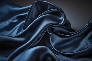 Wall Mural - Deep blue silk satin fabric, silky cloth curtain texture, dark background 