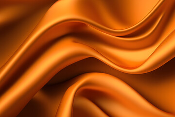 Wall Mural - Orange silk satin fabric wavy background, silky flowing cloth curtain texture
