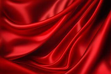 red flowing silk satin fabric background, romantic silky cloth curtain texture for valentine