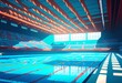 Olympic swimming pool.  Olympic games. Empty. Generative AI.