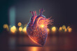 Artificial intelligence heart on a bokeh background. AI sentience and emotion concept with a digital painting effect. Made with generative ai technology. 