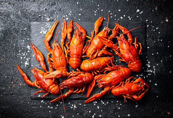 Sticker - Boiled crayfish on a stone board with salt. 