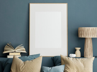 Wall Mural - Frame mockup in modern bedroom interior, 3d render