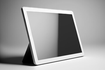Tablet computer with blank screen on gray background. Based on Generative AI