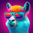 No Prob llama. Funny Llama phrase. Llama with chewing gum. Llama with glasses. AI