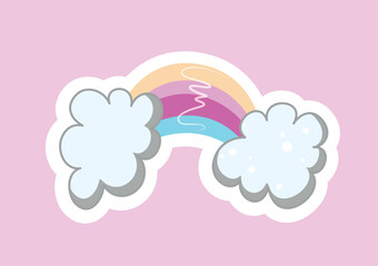 Wall Mural - Clouds with rainbow sticker. Symbol of love, tenderness and care. Dream, imagination and fantasy. Design element for invitation and greeting card. Magic and sorsery. Cartoon flat vector illustration