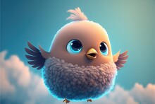 A Cute Adorable Baby Bird Generative Ai  Rendered In The Style Of Children-friendly Cartoon Animation Fantasy Style	