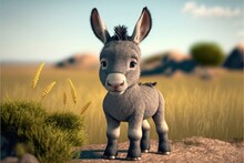 A Cute Adorable Baby Donkey Generative Ai  Rendered In The Style Of Children-friendly Cartoon Animation Fantasy Style	