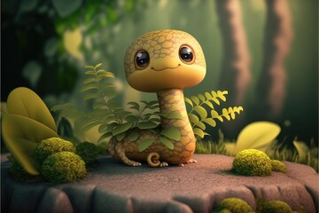 a cute adorable baby snake generative ai  rendered in the style of children-friendly cartoon animation fantasy style	