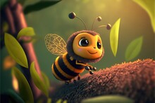A Cute Adorable Baby Bee Generative Ai  Rendered In The Style Of Children-friendly Cartoon Animation Fantasy Style	
