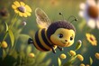 a cute adorable baby bee generative ai  rendered in the style of children-friendly cartoon animation fantasy style	