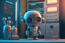 A Cute Adorable Baby Robot Generative Ai  Rendered In The Style Of Children-friendly Cartoon Animation Fantasy Style	