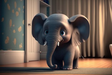 a cute adorable baby elephant  generative ai  rendered in the style of children-friendly cartoon animation fantasy style	