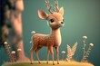 a cute adorable baby deer generative ai  rendered in the style of children-friendly cartoon animation fantasy style	