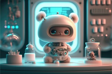 a cute adorable baby robot generative ai  rendered in the style of children-friendly cartoon animation fantasy style	