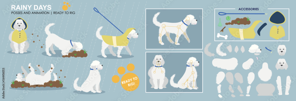 Dog character ready to rig for animation. Vector assets. white ...