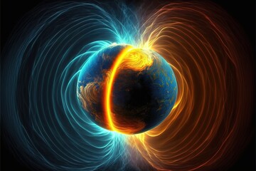 illustration of the planet earth in its rotational movement stopped, and the magnetic poles reversed