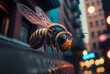 giant bee in the city - realistic illustration - AI Generated