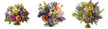 Flower Arrangement Or Bouquet Colorful Spring Flowers Isolated On Transparent Background.