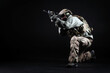 © Богдан Маліцький - American special forces, a soldier in a military uniform with a weapon attacks on a black background, a ranger for special operations