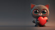 Cute Cartoon Cat with Heart Banner (Generative AI)