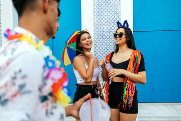 Brazilian Carnival. Group of friends celebrating carnival party