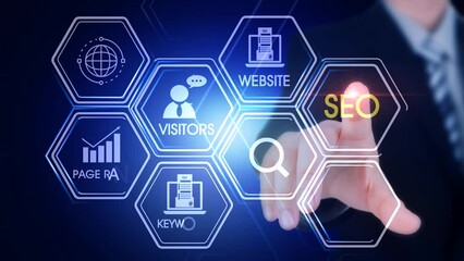 Seo Hexagonal Touch Screen Concept Hexagonal virtual Touch Screen Concept with man touching screen with finger and light streak
