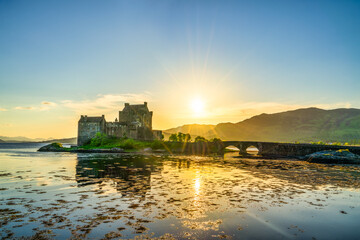 Sticker - Eilean Donan Castle at sunset in Scotland