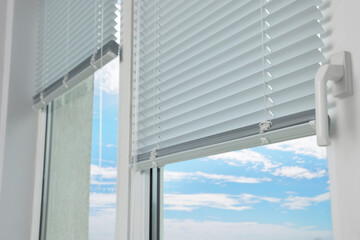 Wall Mural - Stylish window with horizontal blinds, closeup view