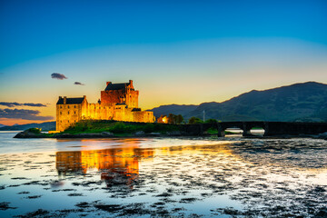 Sticker - Eilean Donan Castle at sunset in Scotland