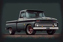 1965 Chevy C10 Truck Dark Gray And Black Wide Tires Technical Illustration 